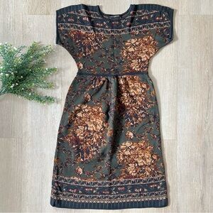 Peruvian Connection Pima Cotton Floral Knit Rounded Under Sleeves Midaxi Dress